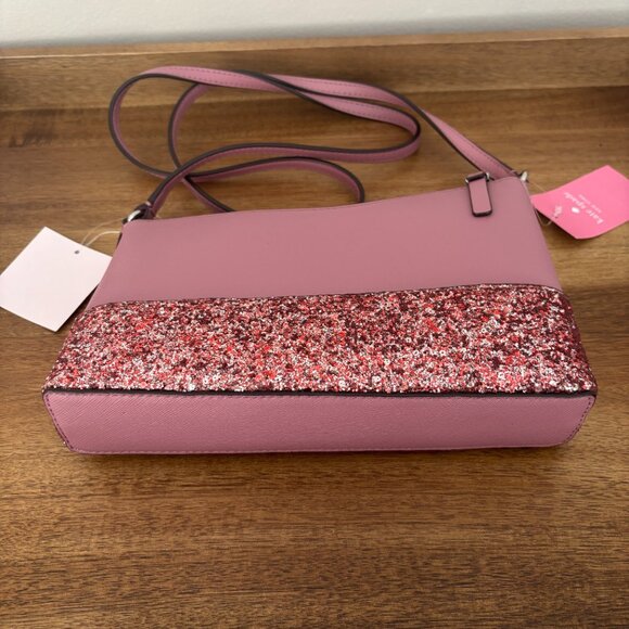 Kate Spade Ramey Dusty Peon Pink Saffiano Leather Pink Sparkle Crossbody New - Picture 7 of 9